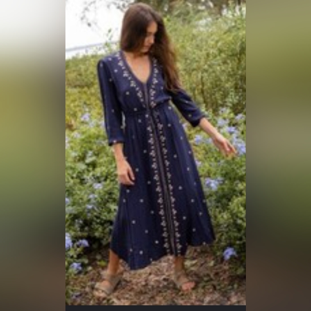 NWT Natural Life Navy Embroidered Maxi Dress Size M